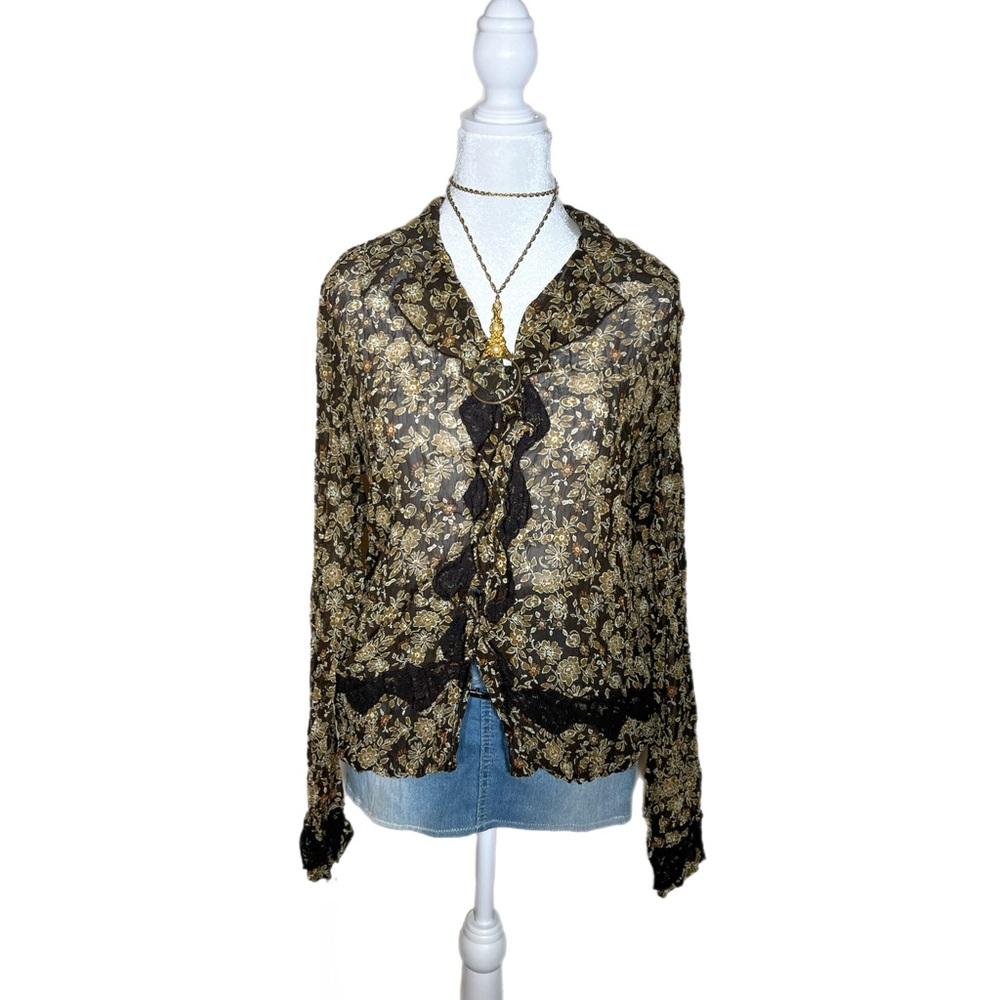 2000s Sheer Ruffle Pattern Blouse - image 1